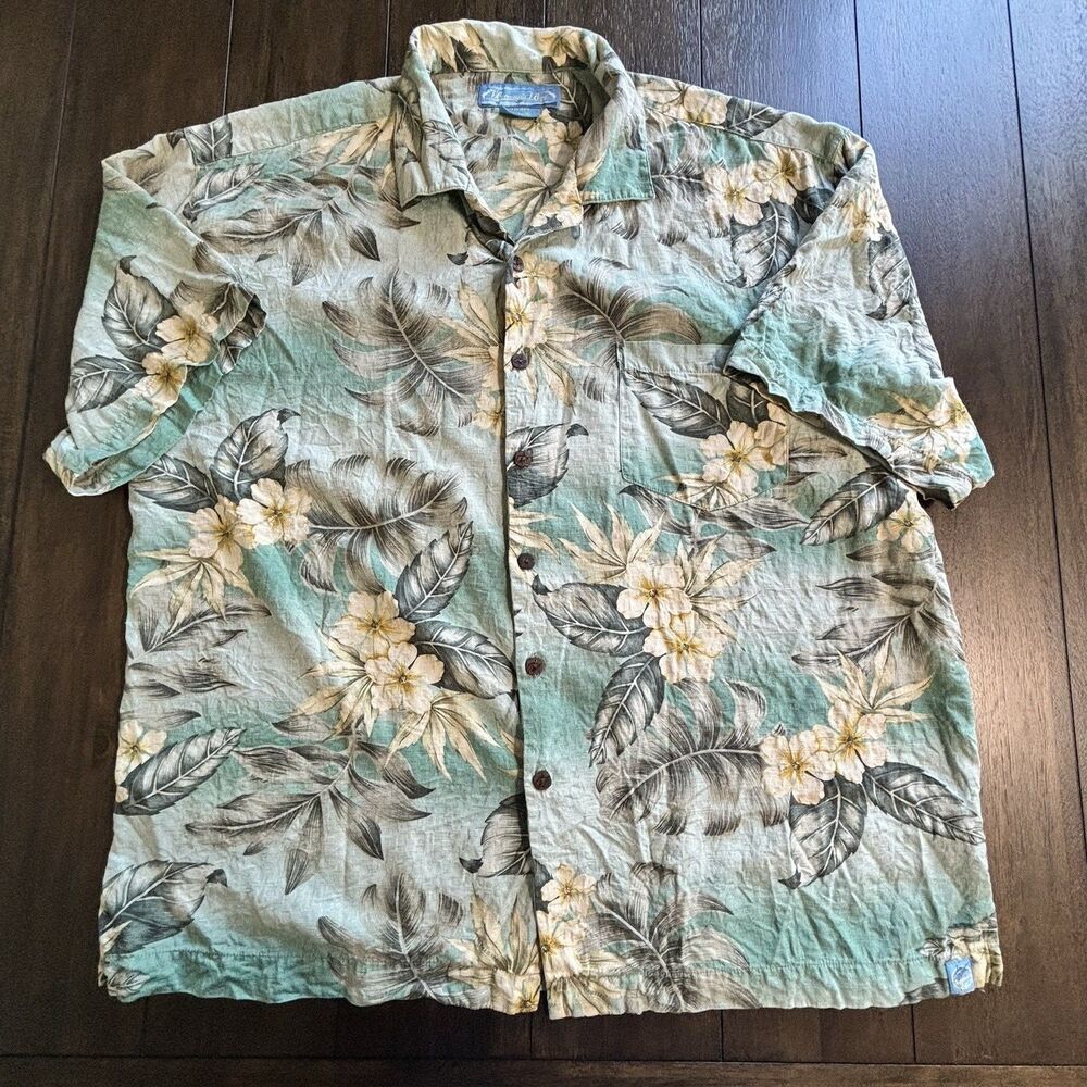 Bermuda Bay Men's 100% Silk Hawaiian Shirt Size XXL Green Floral Button Up